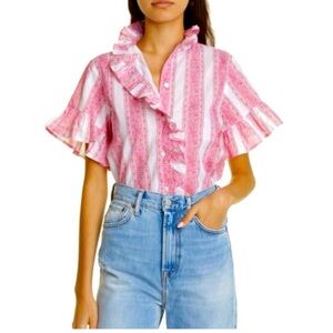 Mille Resort & Travel Vanessa Ruffle Pink & White Blouse. Size XS. Retail $196